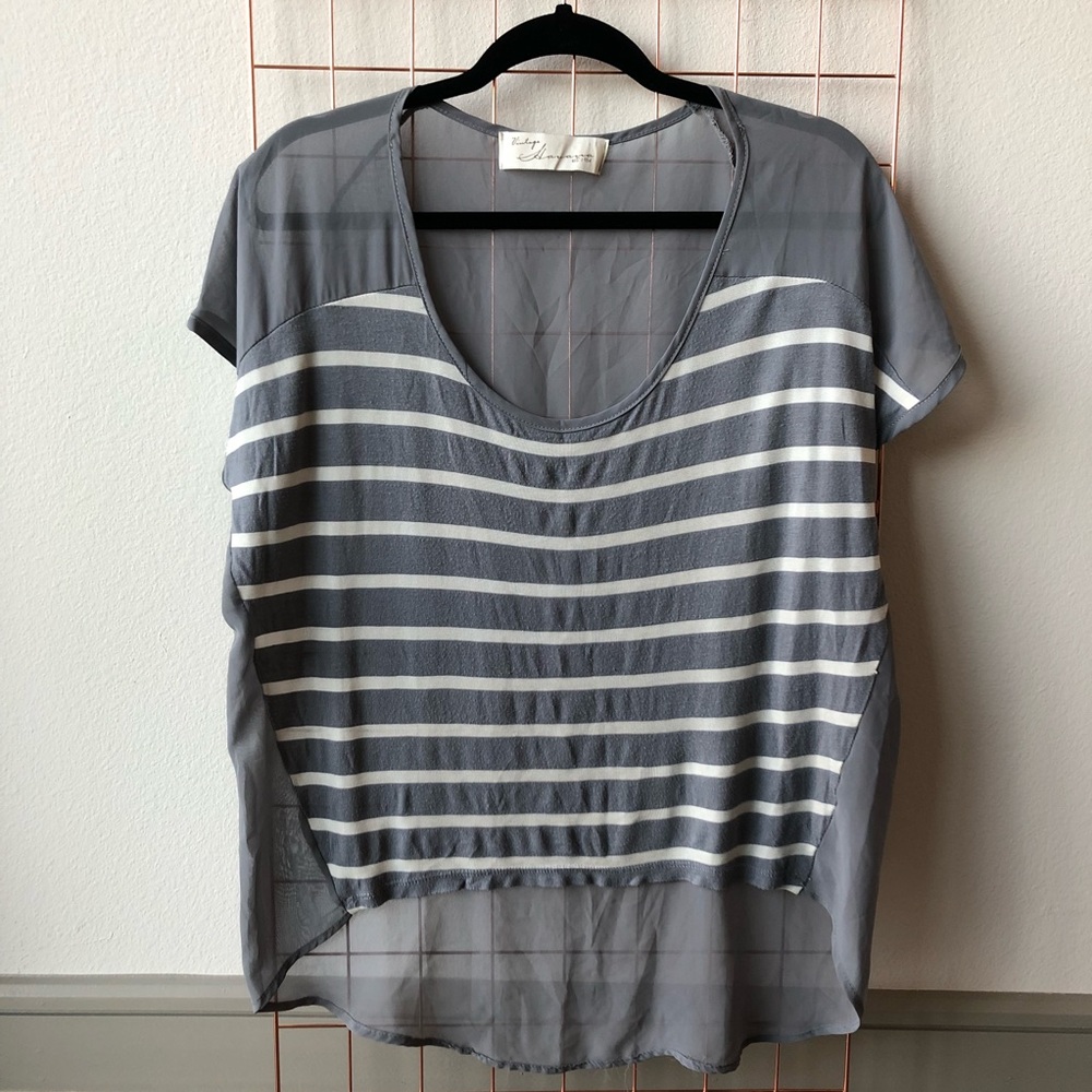 Vintage Havana | Semi-Sheer Striped High-Low Top